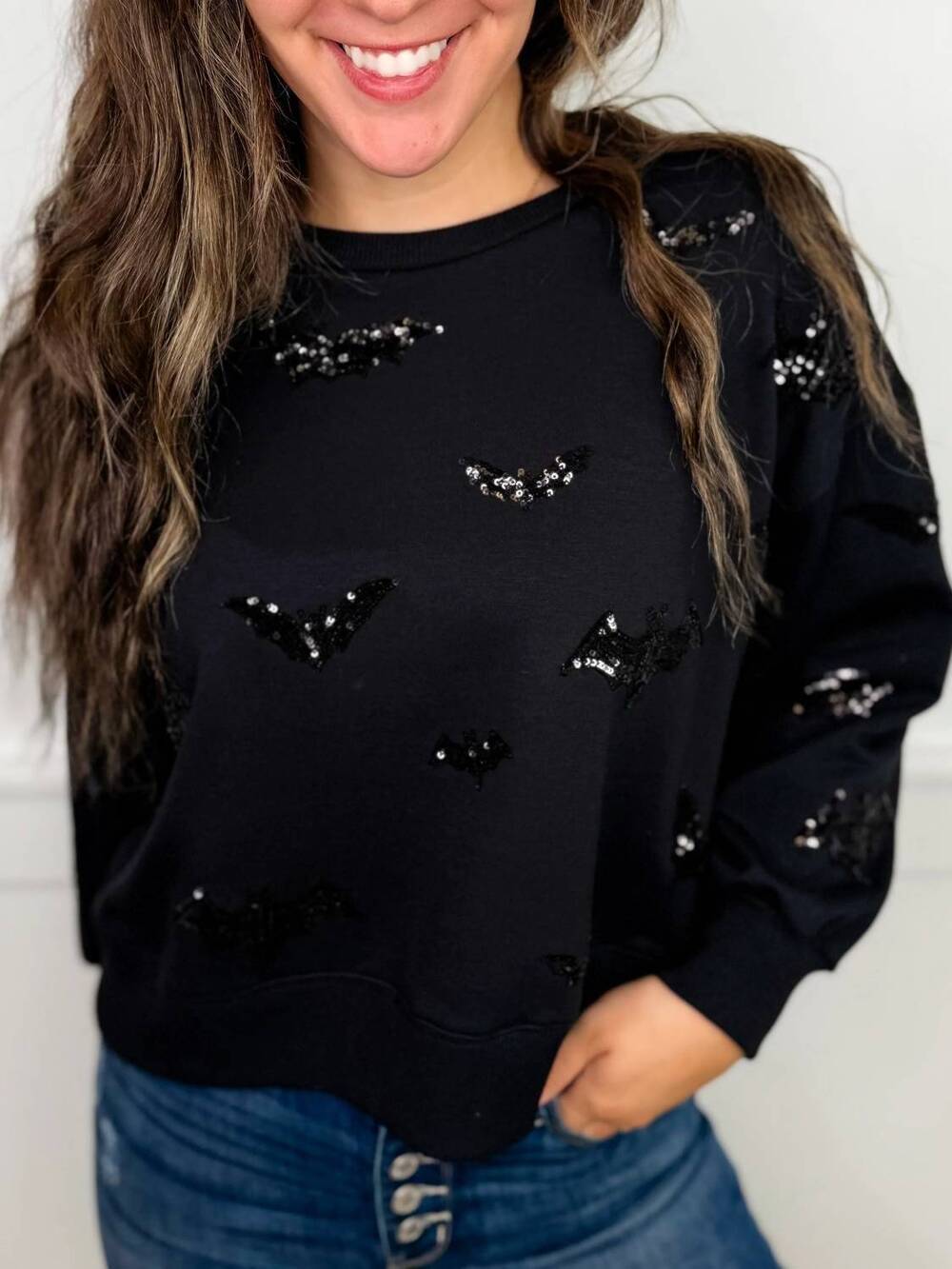 NEW MARY SQUARE freaking bats 3/4 sleeve sweatshirt in black